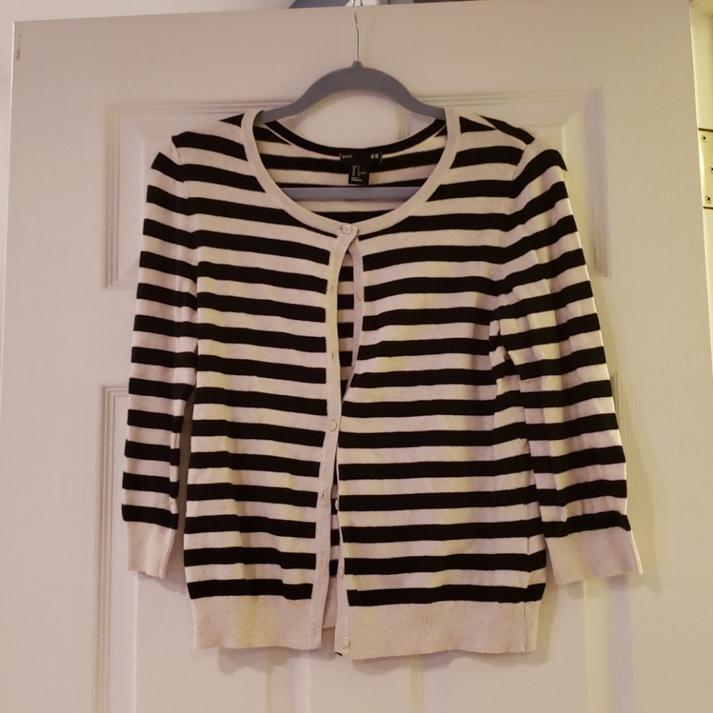 H&M Black and Cream Striped Cardigan